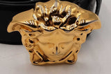 Versace Black Leather Belt With Gold Tone La Medusa Buckle Size 90 Eb0925lxzdu