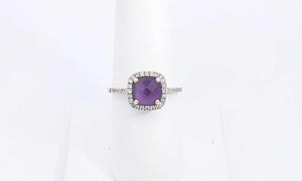 14k Yellow Gold Amethyst & Diamond Ring Size 7.5 2.42 Grams Eb0124lxzsa