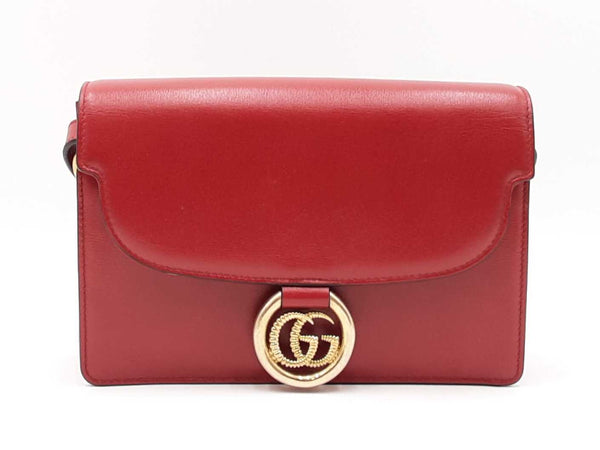 Gucci Torchon Ring Small Shoulder Bag In Cherry Red Grained Leather Fw1125rxzsa