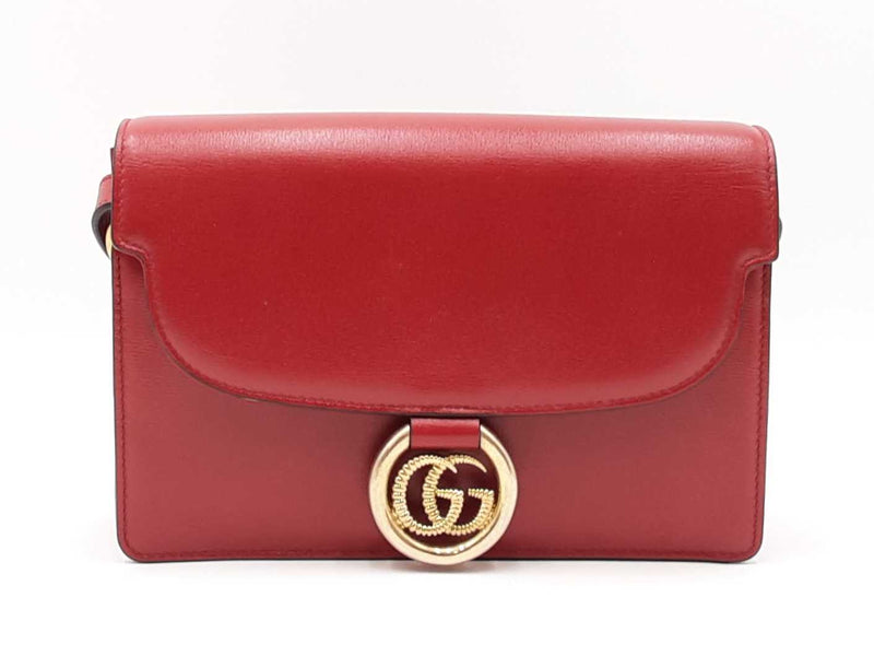 Gucci Torchon Ring Small Shoulder Bag In Cherry Red Grained Leather Fw1125rxzsa