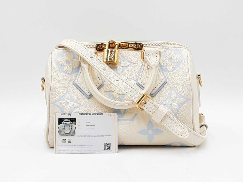 Louis Vuitton Speedy 20 In Latte & Candy Blue Giant Monogram Empreinte Leather