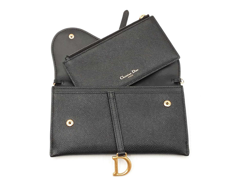 Christian Dior Saddle Wallet With Chain In Black Leather Fw1025pzxdu