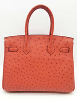 Hermes Birkin 30cm Brique Red Ostrich Palladium Hardware Handbag Do0626lrxzxde