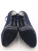 Yves Saint Laurent Navy Suede & Black Leather Courts Heels Size 38.5 Eb0525cxsa