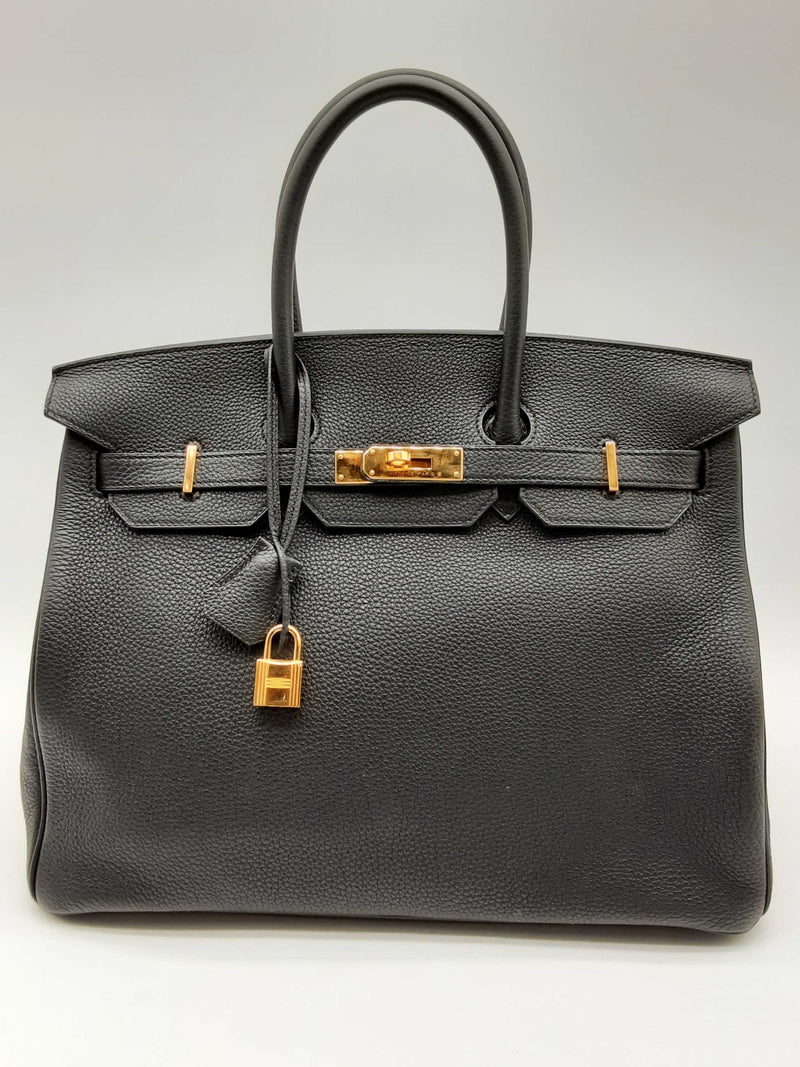 Hermes Birkin 35 Noir Black Clemence Gold Hardware Handbag Do0824erxzde