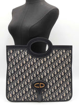 Christian Dior Foldover Clutch In Navy Blue Oblique Canvas & Leather Fw1225wrxdu