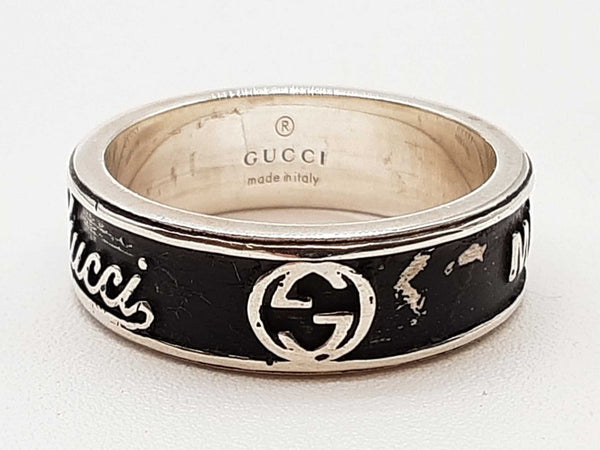 Gucci Ring Silver Black Enamel 8.4g Interlocking G Ring Size 21/9.5 Do0923lpxde