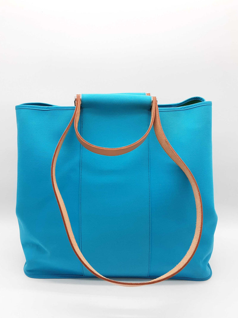 Hermes Cabag Elan Toile Turquoise Canvas Tote Bag Do1224prxde