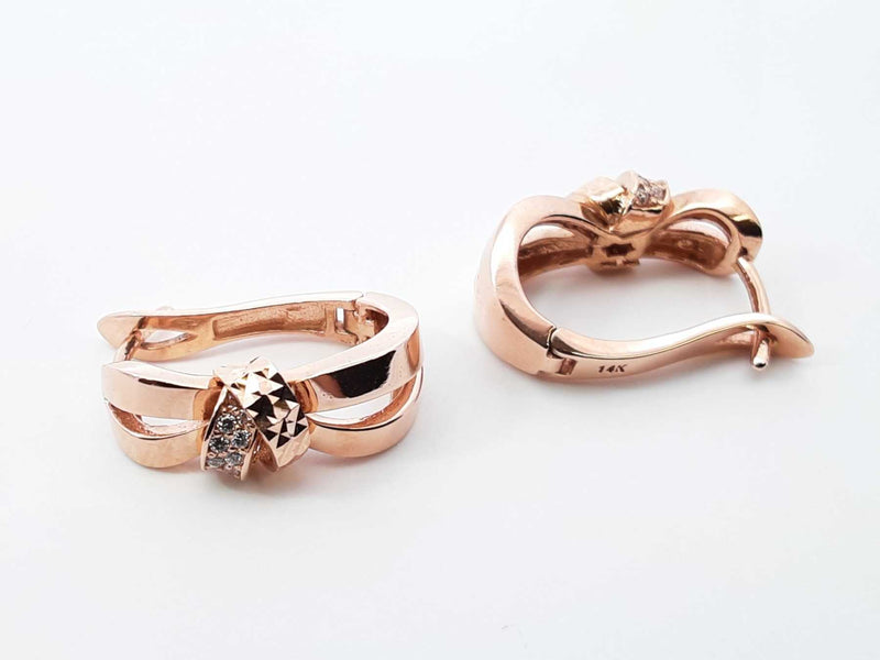 Diamond & 14k Rose Gold Bowknot Leverback Earrings 3.8 Grams Fw0925lczdu