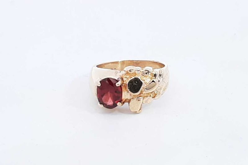 14k Yellow Gold Nugget Ring With Red Gemstone 6.5 Grams Size 7.5 Eb0824oexsa