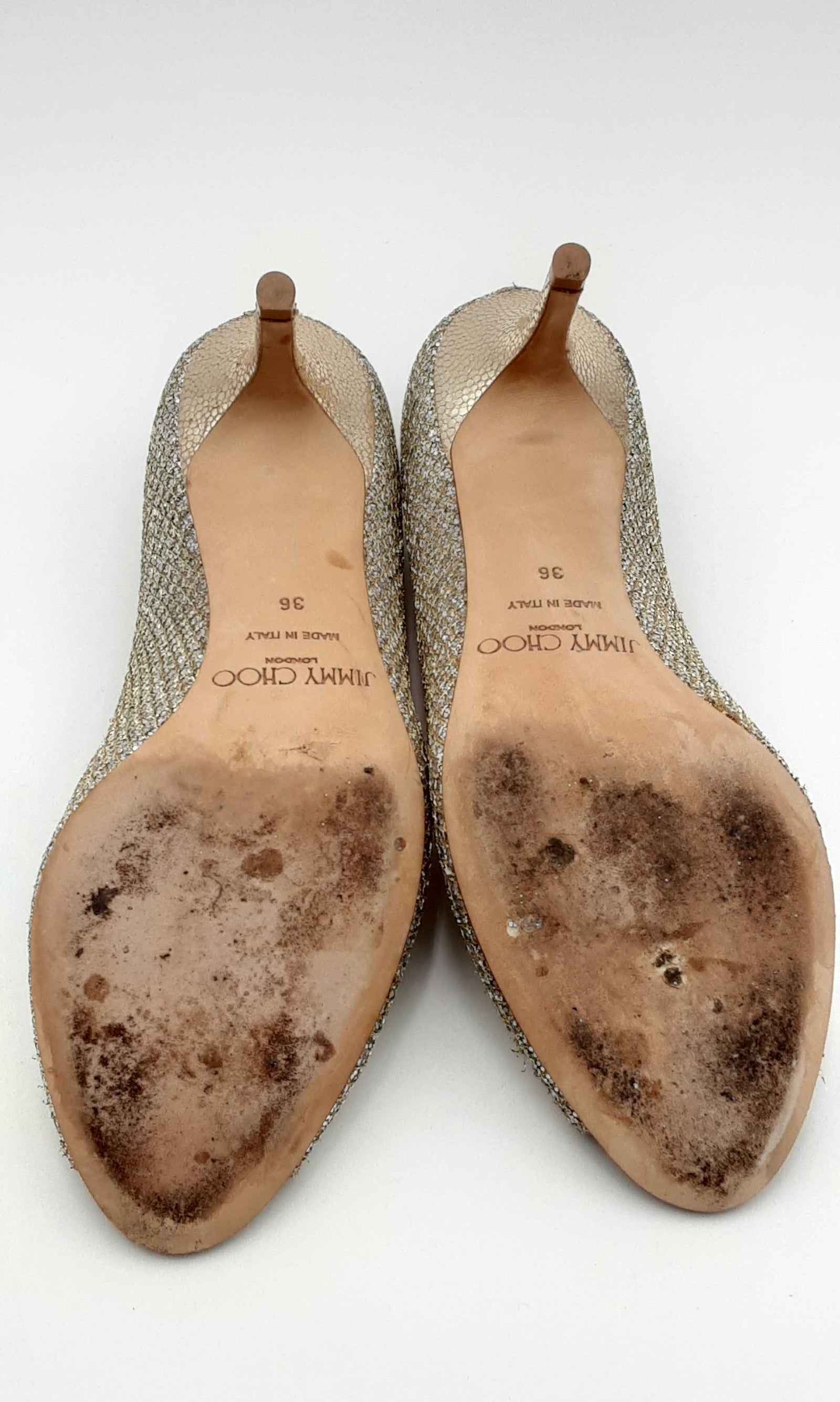 Jimmy Choo Open Toe Champagne Metallic Silver Heels Size 36 Ebcrsa