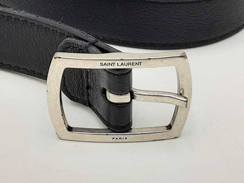 Saint Laurent Black Belt With Silver Tone Buckle Fw0724rxdu