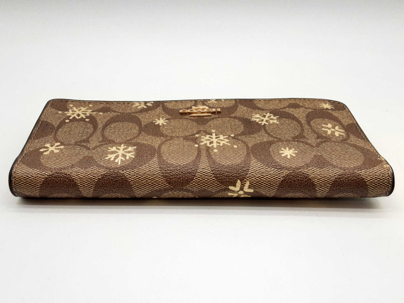 Coach Snow Brown Signature Coated Canvas Thin Snap Wallet Do0125lxde