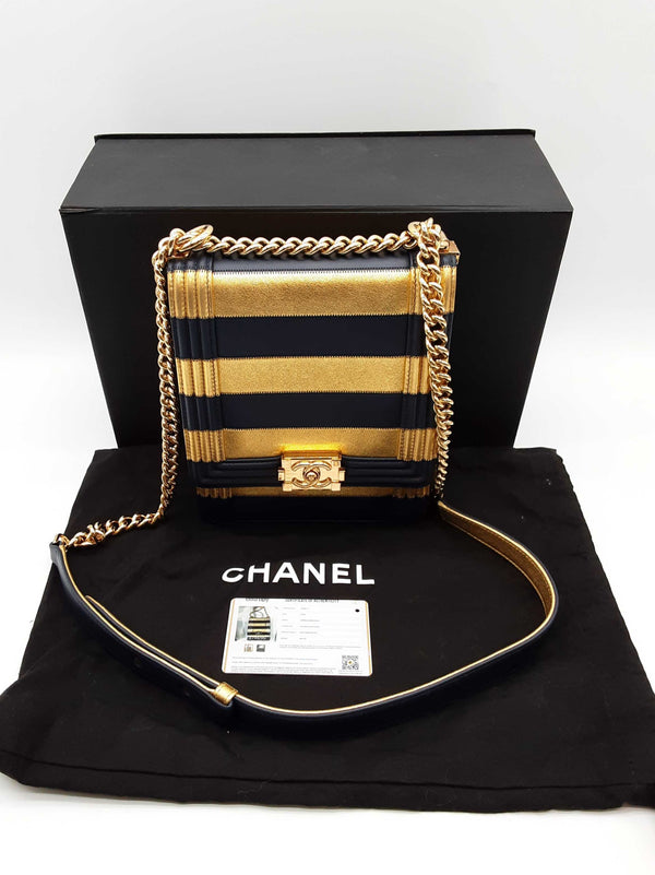 Chanel Paris- New York North South Boy Flap Blue Gold Crossbody Bag Do0925lcxzde