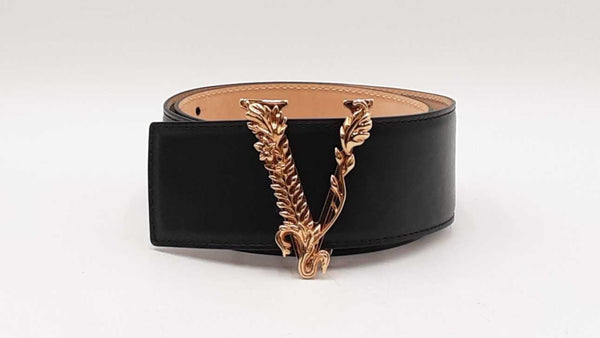 Versace 50mm Black Leather Belt & Gold-tone Virtus Buckle Fw0525crdu