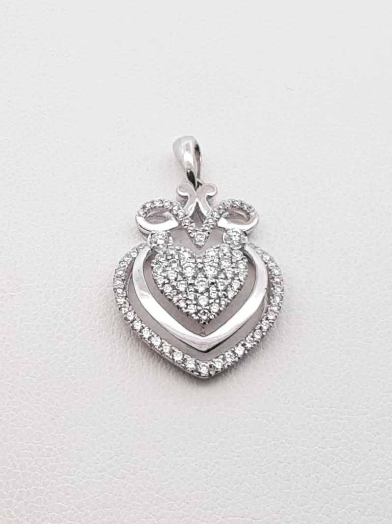 0.87 Cttw Diamond & 18k White Gold Heart Pendant 2 Grams Fw0825lwxdu