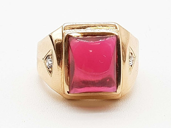 Synthetic Ruby 14k Yellow Gold 12.2g Ring Size 9.25 Do0525pcrde