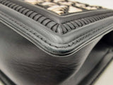 Chanel Medium Boy Bag Woven Leather Black Handbag Aa0425lexzsa