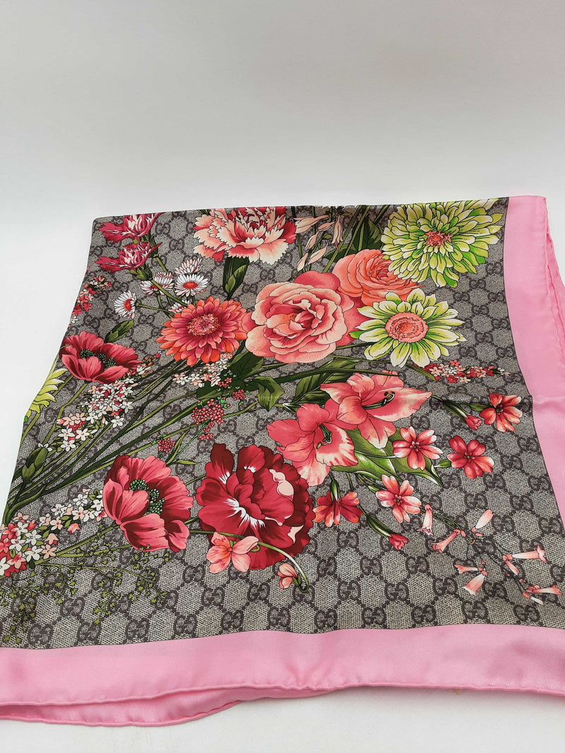 Gucci Gg Monogram Flroal Print Silk Scarf Eb0225lrxsa