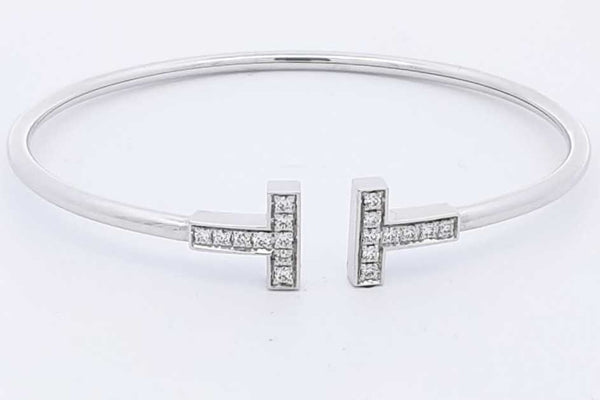 Tiffany & Co. 18k White Gold Diamond T Wire Bracelet 9 Grams Eb0125oirxsa