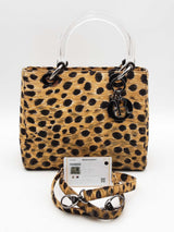 Christian Dior Leopard Print Canvas Lady Dior Top Handle Bag Eb0726exzsa