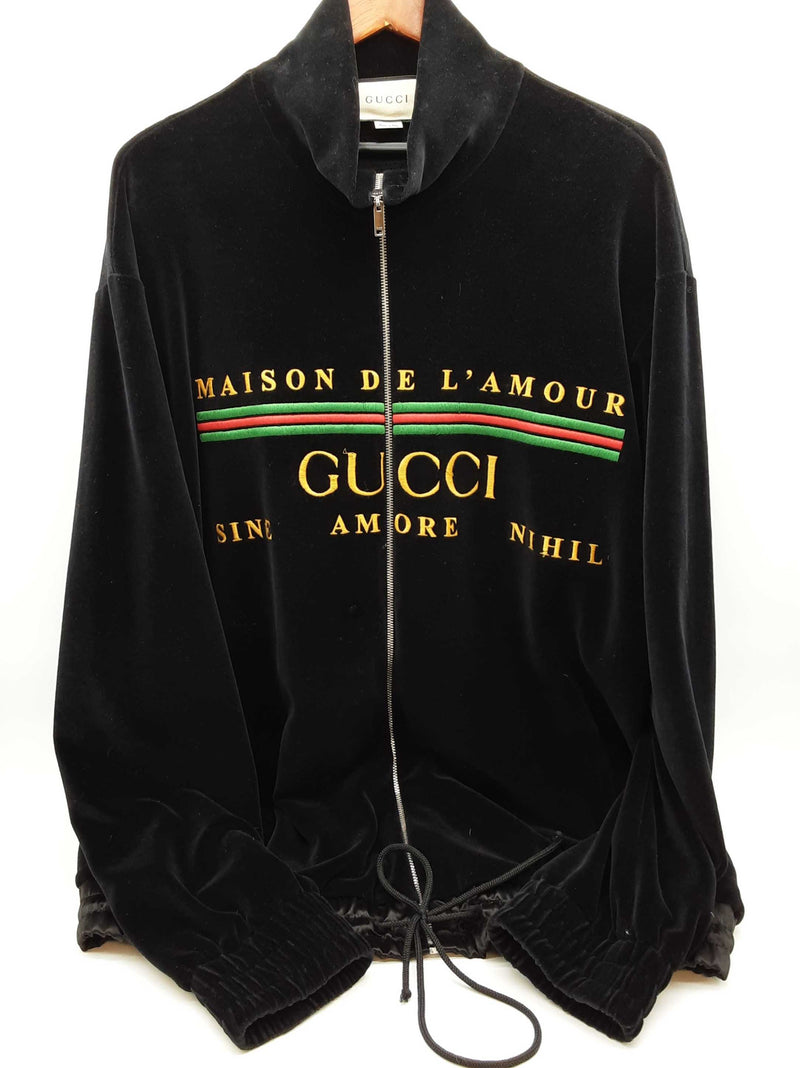 Gucci Maison De L'amour Black Velvet Zipper Sweater Size Xxl Do0425prxde