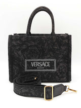 Versace Athena Small Tote Bag In Gray Barocco Canvas Fabric Fw1225wxzdu