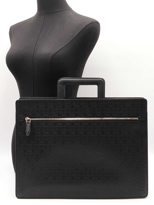 Salvatore Ferragamo Gancini Embossed Black Leather Laptop Briefcase Fw0825rxzdu