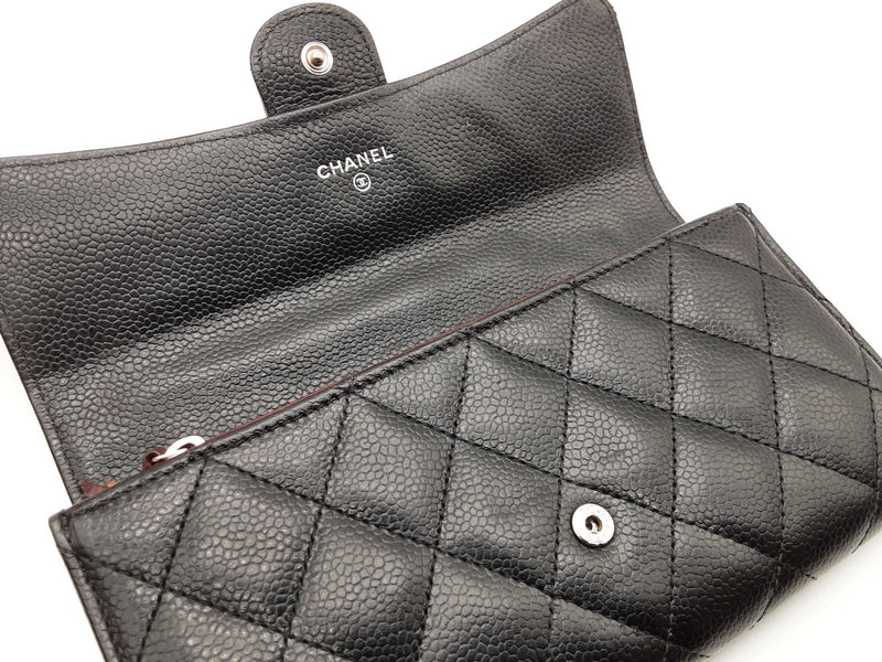 Chanel Timeless Classic Black Quilted Caviar Leather Long Wallet Do0825lrxde