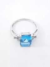 Blue Topaz & Diamond Ring In 10k White Gold 2.3 Grams Size 7 Fw1225rzdu