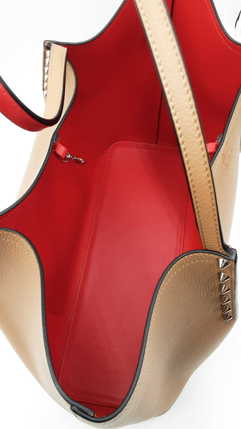 Christian Louboutin Cabarock Spiked Large Tote Bag In Taupe Leather Fw1125wordu