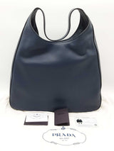 Prada Navy Blue Pebbled Leather Hobo Tote Bag Do0525rrxde
