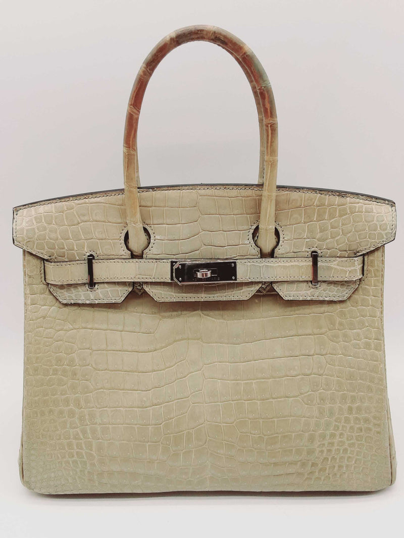 Hermes Birkin 30 Vert D'eau Green Croc Palladium Hardware Handbag Do0824owrxzde