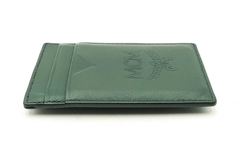 Mcm Aren Money Clip Card Case Forest Green Leather Wallet Eb0225exsa