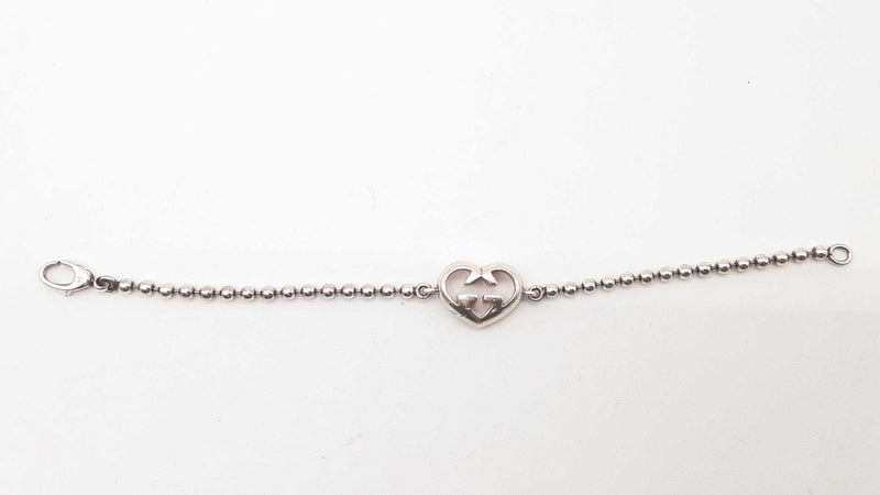 Gucci Sterling Silver 92.5% 13.53g Interlocking Logo Heart Bracelet 144010028045