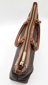 Michael Kors Travel Large North South Tote Bag In Brown Signature Coated Canvas Fw0726pxdu