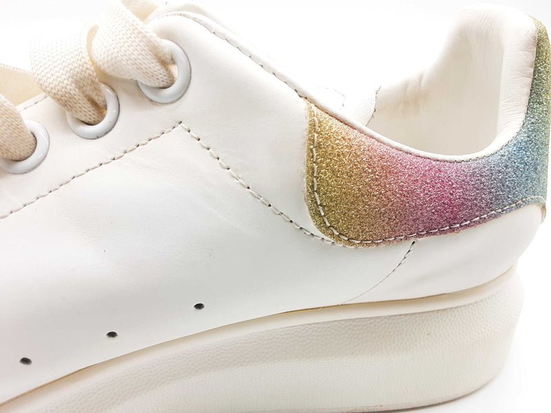 Alexander Mcqueen Oversized White Leather Rainbow Glitter Shoes Eu 41 Do0125crde