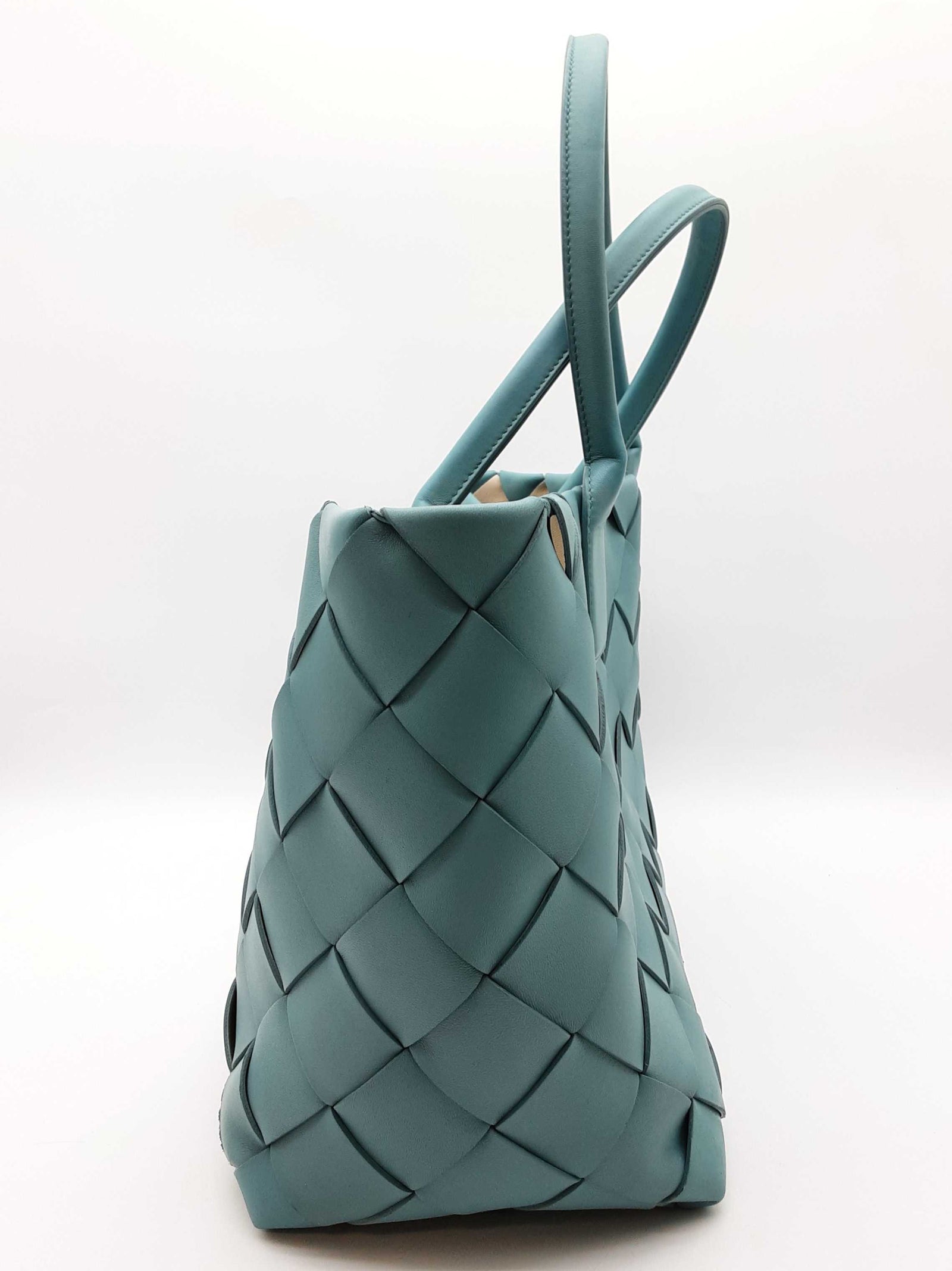 Bottega Veneta Maxi Cabat Intrecciato Teal Leather Tote Bag