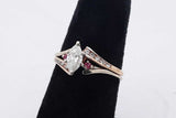 Diamond & Red Gemstone Ring In 14k Yellow Gold 3.4 Grams Size 7 Eb0326pxzsa