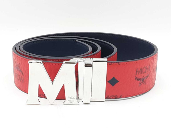 Mcm Shiny Cobalt M Buckle & Claus Reversible Belt In Candy Red Fw0524lxzdu