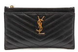 Saint Laurent Chevron Quilted Black Leather Cassandre Zip Wallet Eb0526lrxde