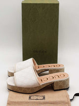 Gucci Monogram Malaga Kid Platform Beige Size 38 Aa0626ozxsa