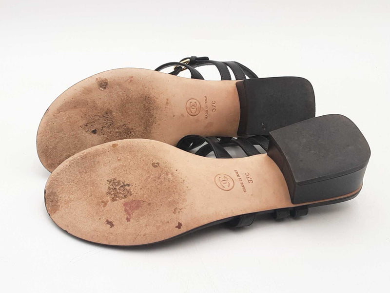 Chanel Cc Leather Flats Black Size Eu 37 Aa1025lzxsa