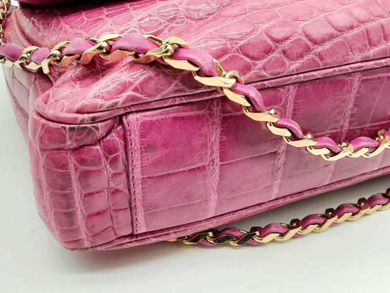 Gianni Versace Pink Crocodile Embossed Leather Shoulder Bag Do1124lxzxde