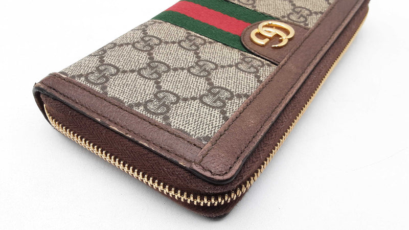Gucci Ophidia Zip Wallet In Gg Supreme Coated Canvas & Brown Leather Fw1025ozxdu