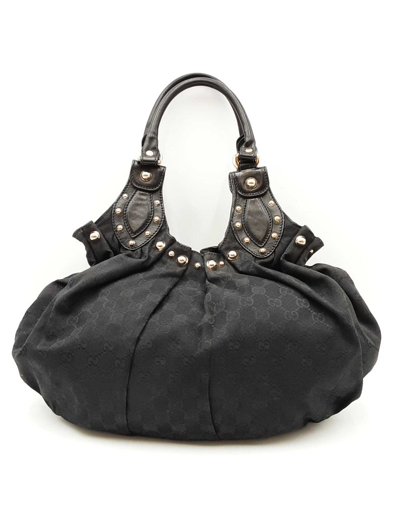 Gucci Studded Pelham Bag In Black Gg Monogram Canvas Fw0825orxdu