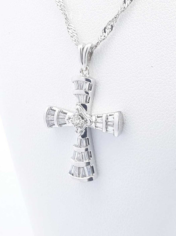 0.48 Cttw Diamond & 14k White Gold Cross Necklace 5.3 Gram 18.5 Inch Fw0425wrxdu