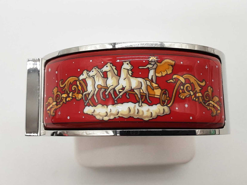 Hermes 19 Loquet Apollo Painted Red Enamel Steel Bangle Quartz Watch Do1125lrxde
