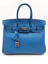 Hermes Birkin 25 Mykonos Blue Epsom Palladium Handbag Do0925lsxzxde