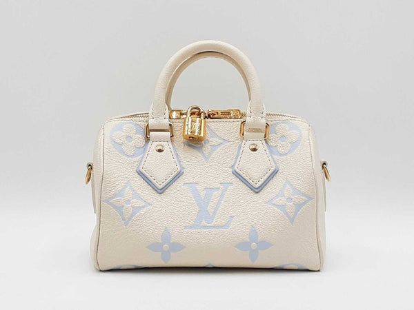 Louis Vuitton Speedy 20 In Latte & Candy Blue Giant Monogram Empreinte Leather